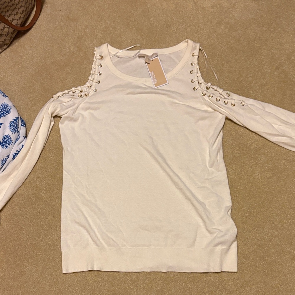 Michael Kors Cream Embellished Cold Shoulder Blouse